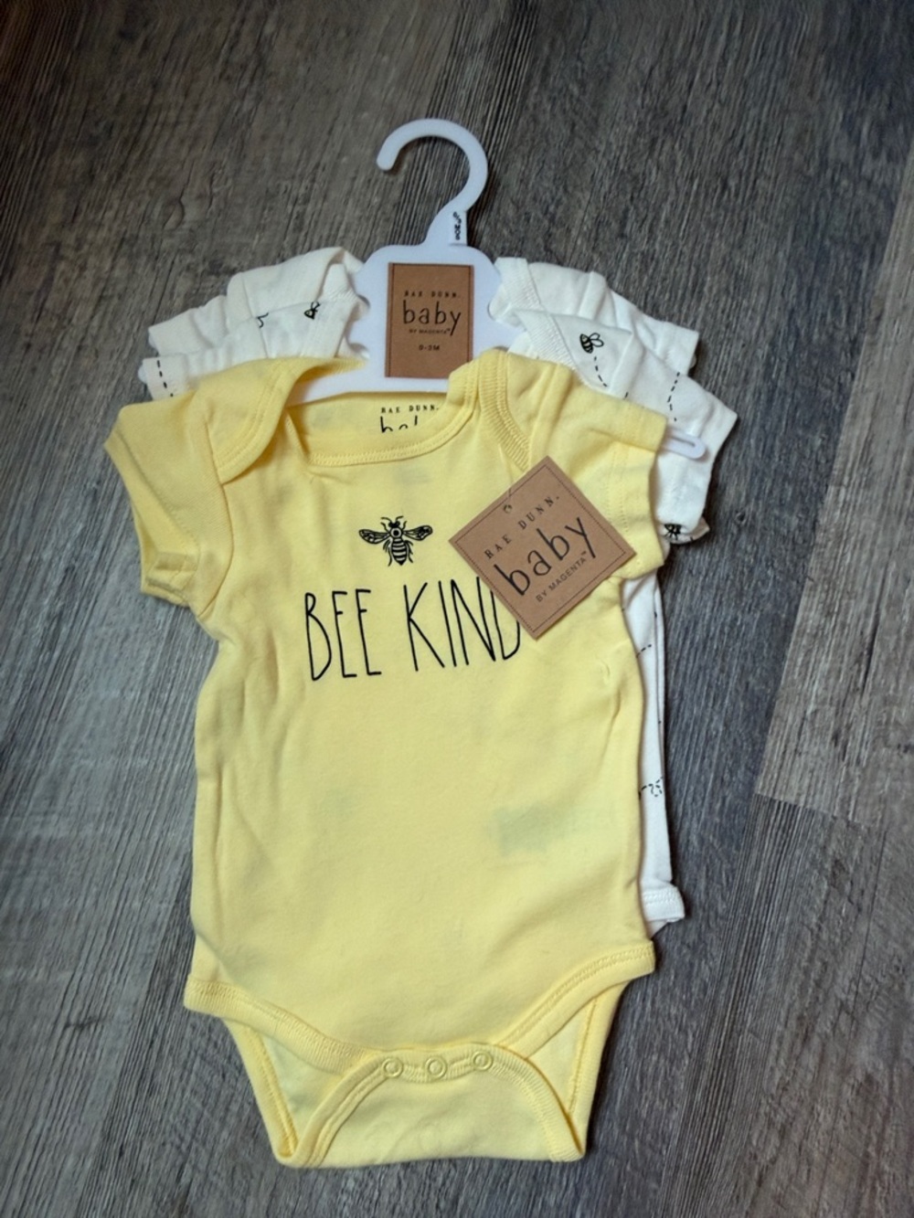 Rae Dunn Yellow 'Bee Kind' Baby One-Piece Bodysuit Set